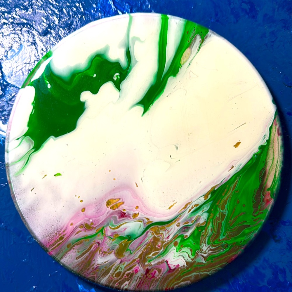 10” LAZY SUSAN Green, Cream, and Burgundy Abstract, epoxy finish